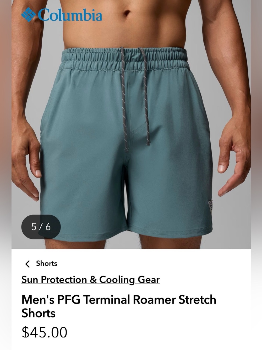Men’s Medium Columbia Light Blue Terminal Roamer Stretch Hybrid Short 6in inseam